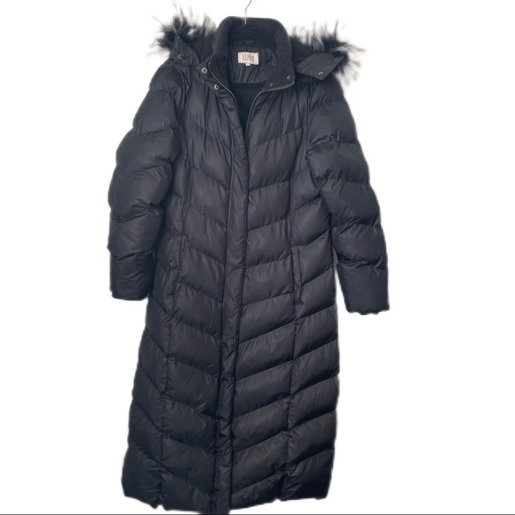 ELORA Women's Winter Vegan Down Puffer Mid Length Fur Trim Coat Size Large - Picture 2 of 7